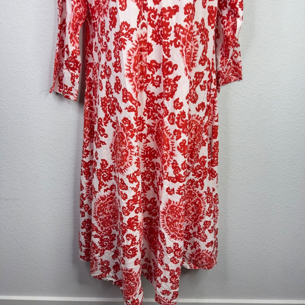 Dolma Dress Womens M Red White Damask Casual Maxi Boho Coastal Festival Vacation - Picture 7 of 13